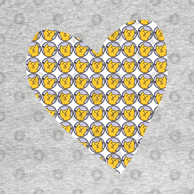 Yellow Cat Pattern Heart on White for Valentines Day by ellenhenryart